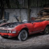 Another lot offered with no reserve, this 1968 Fiat Dino Spider restoration project has been off the road since 1977. It’s no weekend recommission job, but the 2.0-litre V6 Dino engine still turns and many of the original parts are present ready for restoration, including the very rare factory hardtop.