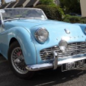 Looking the part in Powder Blue, this 1963 Triumph TR3A benefits from a recent engine rebuild and many new parts. It’s expected to sell for £22,000-£24,000.