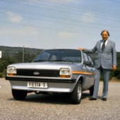 Pictured here in 1976 with Henry Ford II, the Fiesta first went on sale in the UK in 1977.