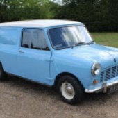 One of two Mini vans in the sale, this 1978 example had been painted in ’60s Speedwell Blue and fitted with a larger 998cc engine. It had been restored to a good standard and beat its upper estimate to sell for £12,960.