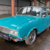 Under the same ownership for a decade, this two-tone (blue/black) Humber Sceptre has the 1725cc engine and was first registered in Northampton in January 1970. Showing 61,752 miles, it’s expected to change hands at somewhere between £3000 and £3500.