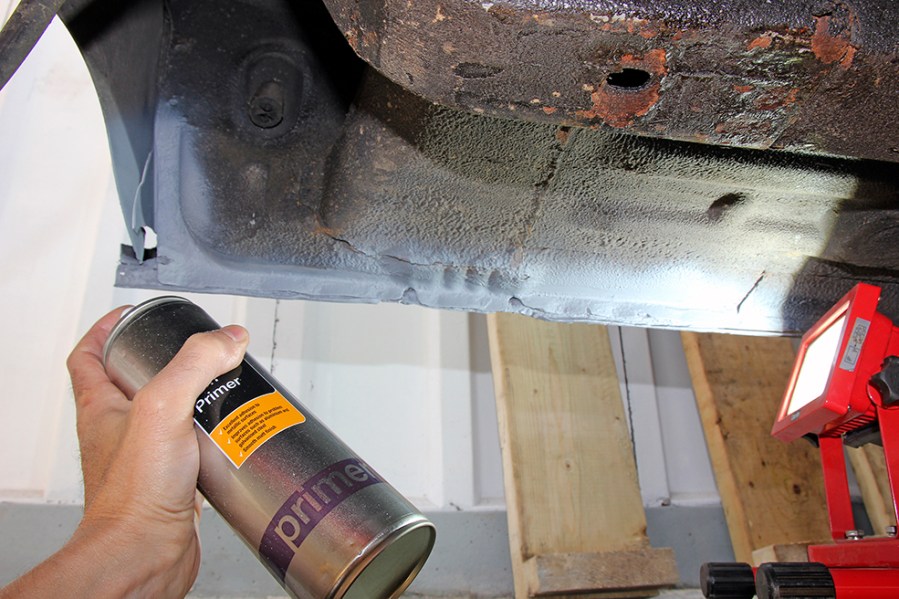 Applying a spray primer is another option and can be applied in thin coats to ensure better adhesion. Primer often absorbs moisture, so it needs to be painted over with a topcoat of a suitable metal paint.