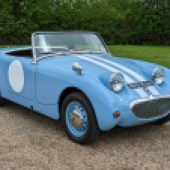 Resplendent in its original shade of Iris Blue, this 1960 Austin-Healey ‘Frogeye’ Sprite MkI was restored in around 2005. It has been fitted with a 1275cc engine and disc brakes for improved performance and is guided at £15,000-£18,000.