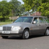 Joining an older S123 and another S124, this 1993 Mercedes E220 estate is a rare find, with just two former keepers and a relatively low mileage of 87,210. It’s a seven-seater with a sunroof, alloys and leather trim, and is expected to sell for £3500-£4500.