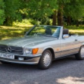Joining a large contingent of Mercedes-Benz offerings is this 1989 300 SL, which is one of the very last R107-generation cars to be built. Looking smart in Smoke Silver with a half chocolate brown leather and half houndstooth cloth interior, it comes with plenty of history and is guided at £23,000-£29,000.