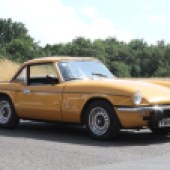 One of the two Triumph Spitfires in the sale, this 1972 Mk4 example is said to be in excellent condition and comes with stacks of paperwork. The mileage of 26,910 is believable, thanks to MoTs in the file that date back to 1979. It’s estimated at £5000-£6000.