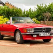 Owned by the vendor for 19 years, this 1988 Mercedes-Benz 300 SL is a late galvanised example of the R107 model and is said to be in excellent condition. It’s resplendent in Signal Red with a tan leather and is expected to changed hands for £19,000-£24,000.
