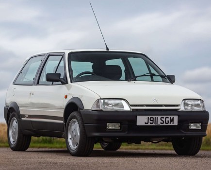 Listed as an “unrepeatable emerging modern classic,” this lightly recommissioned 1991 AX GTi shows just 15,897 miles on its odometer, almost certainly making it one of the lowest mileage examples in the UK. Its guide price is £14,000-£18,000.