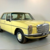 Next to the popular W123, this 1975 Mercedes W115 is a real rarity. Offered in 230.4 guise and resplendent in Primrose Yellow with caramel MB-Tex interior, it’s guided at a very reasonable £5000-£6000.