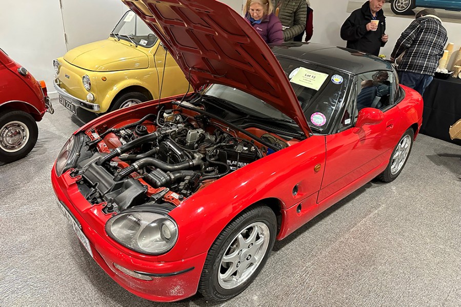 With just two previous owners and seemingly in excellent, unmodified condition, we were all keen on this 1994 Suzuki Cappuccino. The diminutive roadster was hammered away for £6500.