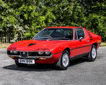An original, UK-supplied right-hand drive example, this 1974 Alfa Romeo Montreal looks superb in red and benefits from a recent engine-out refresh and refurbished wheels. Always garaged, it shows just 45,000 miles and is guided at £60,000–75,000.