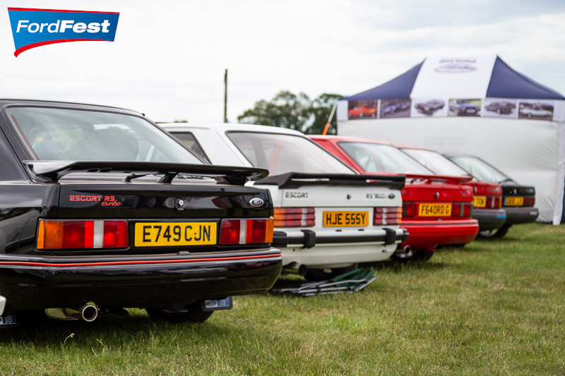 Linbeup of classic Ford Escort cars at a show