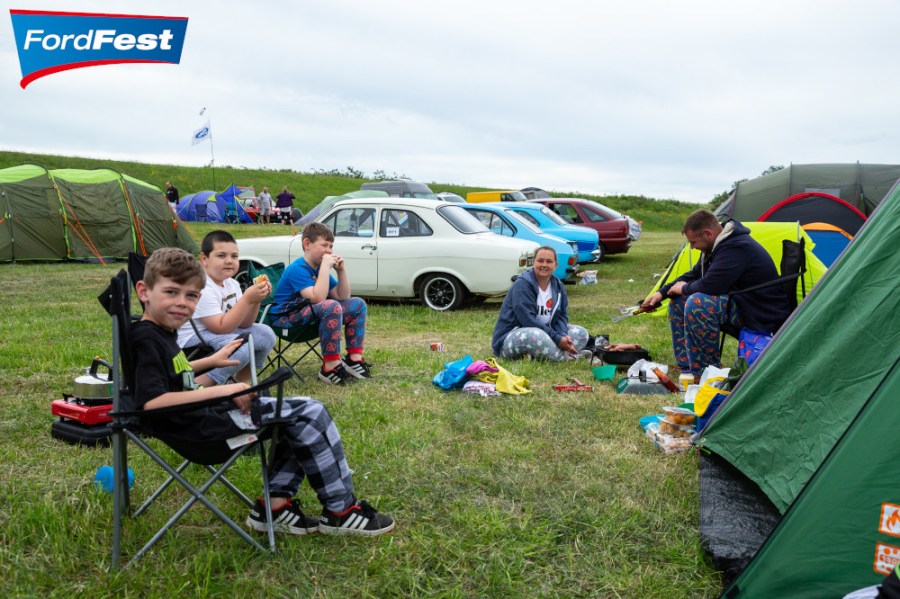 family camping at a Ford show