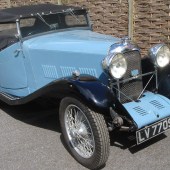 Potentially one of the biggest hitters of the sale, this striking 1934 Lagonda Rapier was converted in period to a two-seater sports tourer. It looks smart in light blue over dark blue with a matching blue leather interior, and carries a £30,000–35,000 estimate.