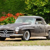 Among the immaculate Mercedes in the sale, this 1961 190 SL caught our eye. Offered in ‘barn find condition, it was imported from America in 2003 and includes the rare hardtop. It’s brimming with potential and is estimated at £40,000–45,000