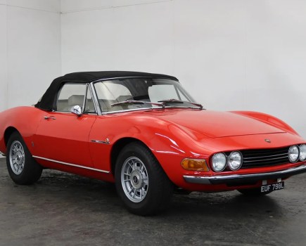 Cutting a dash in Ferrari-esque red, this stunning 1971 Fiat Dino Spider 2400 is one of just 420 made and recently benefitted from an engine rebuild by a Dino specialist to the tune of £17,000. It carries a hefty £100,000–120,000 estimate