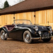 A Triumph TR2 is a real rarity at auction, and this 1954 example has had just two owners in its 69 years. Previously nut-and-bolt restored and sporting a new Blackberry Vynide interior, it earns an £18,000–23,000 estimate