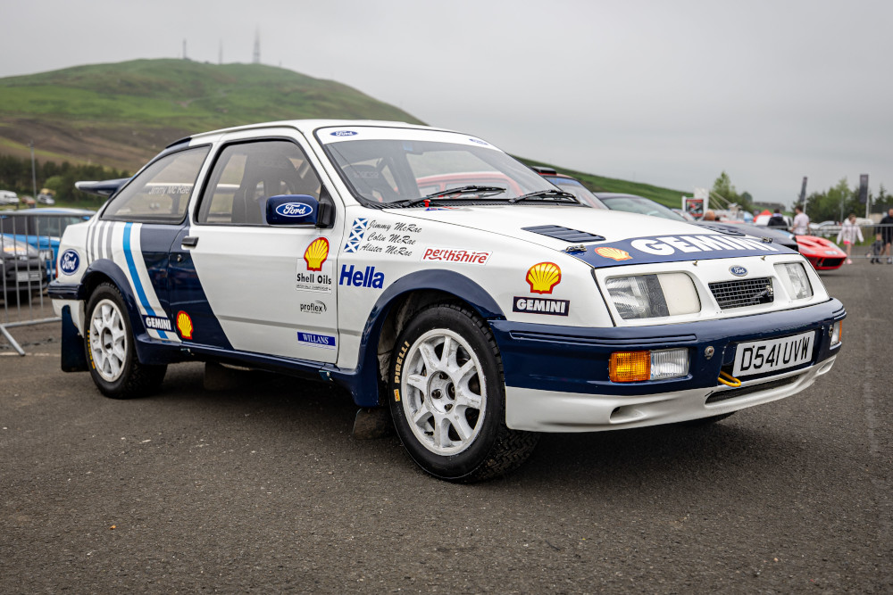 Sierra Cosworth rally car on display at car show