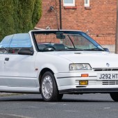 Surely unique on the market right now is this uber cool 1992 Renault 19 16v Cabriolet. Smart in Glacier White and boasting a fresh mohair hood, this original UK car shows just 54,000 miles and earns itself an £8000–10,000 estimate