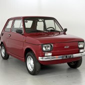Another classic Fiat included in the sale is this early chrome bumper 1976 Fiat 126. Imported to Britain in 2023 and fully UK registered, the left-hand drive example looks smart in maroon and presents very well. It’s estimated at £3000-£4000