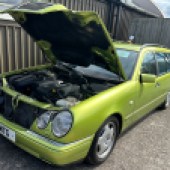Yes, it is a factory colour, believe it or not. This 1999 Mercedes E320 Avantgarde Estate was resplendent in the unusual factory shade of Designo Hellgruen Metallic. A one-owner car, it made £3200 plus fees despite its rear wheels being locked on and unable to move