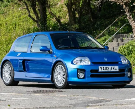 One of just eight UK cars finished in Iliad Blue, this 2002 RenaultSport Clio V6 Phase I shows just 2456 miles. It’s been diligently maintained as evidenced by the detailed history file, and is estimated at £75,000-£85,000