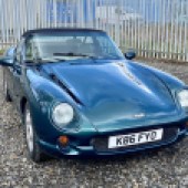 Powered by a 4-litre Rover V8, this smart TVR Chimaera is an early example of the breed, having been registered in April 1993. Finished in green with contrasting cream leather, it shows a mere 45,000 miles and is expected to command £14,000-£15,000.