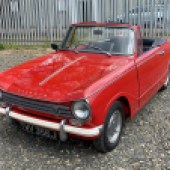 The previous owner of this 1971 Triumph Herald 13/60 Convertible drove it to Italy and decided to have it restored there while he returned to the UK. Estimated at £11,000-£13,000, it now benefits from a straight-six Vitesse engine swap and a GT6 rear suspension set-up.